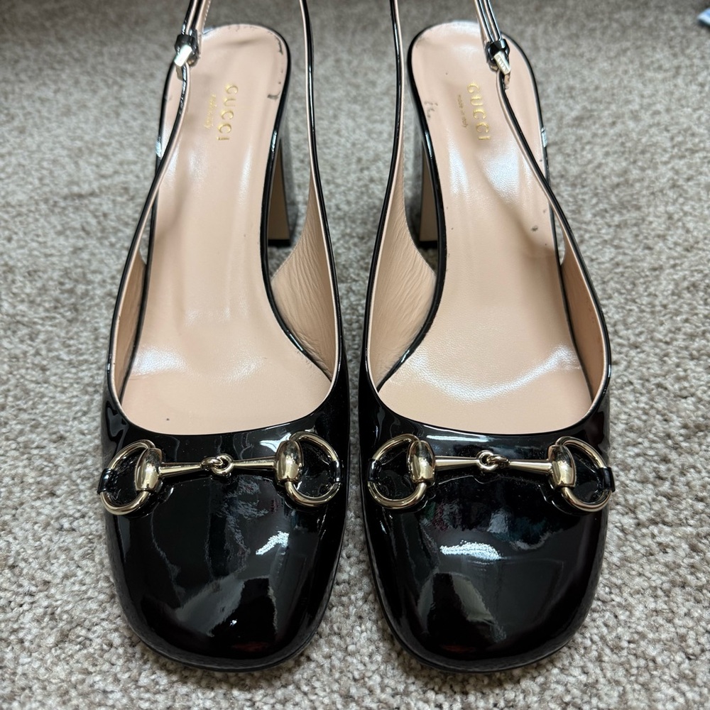 Gucci slingback horsebit black patent leather pumps 9.5 39.5